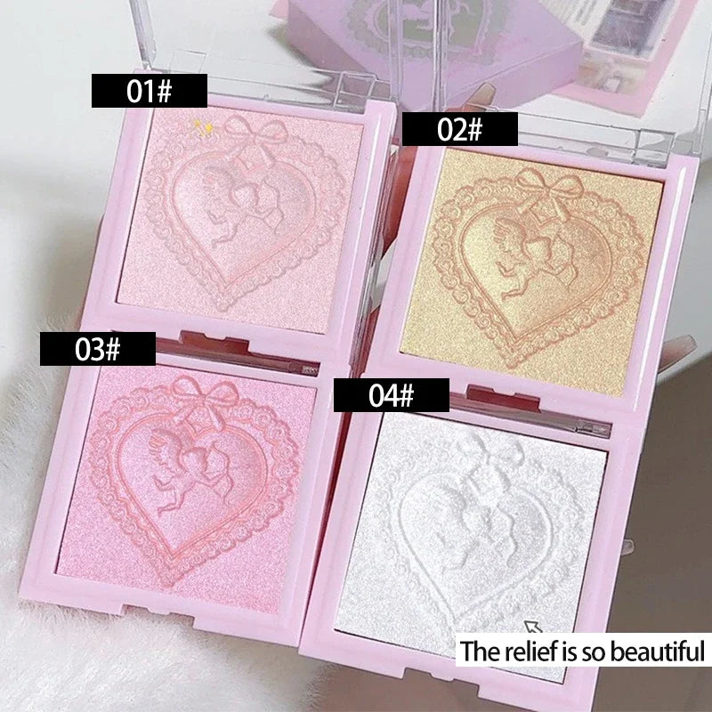 Blushimmer Love Angel high gloss powder highlighter and bronzer palette with peach and glitter shades for face and body.