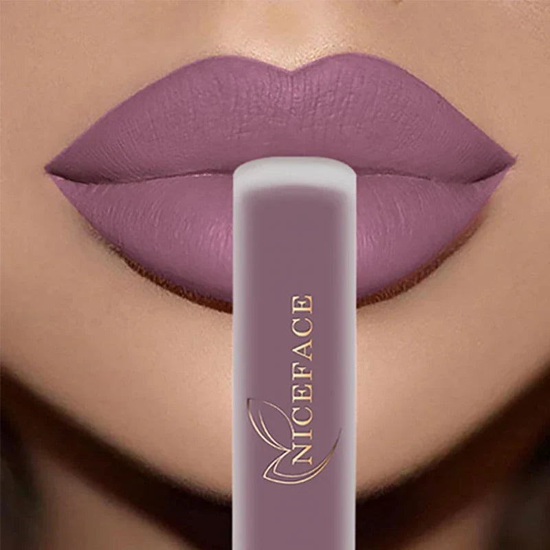 Blushimmer NICEFACE matte liquid lipstick in sexy red, nude, purple, and metallic shades, waterproof long-lasting lip gloss tint.