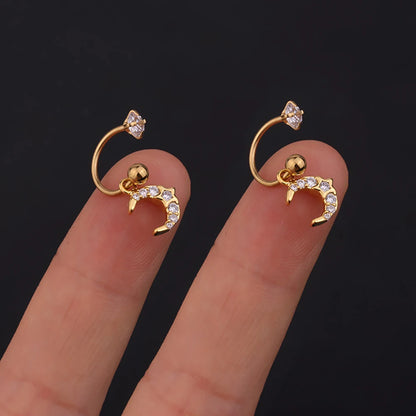 1 Pair Stainless Steel Mini CZ Drop Earring Women Moon Flower Tragus Cartilage Helix Hoop Conch Rook Daith Lobe Piercing Jewelry