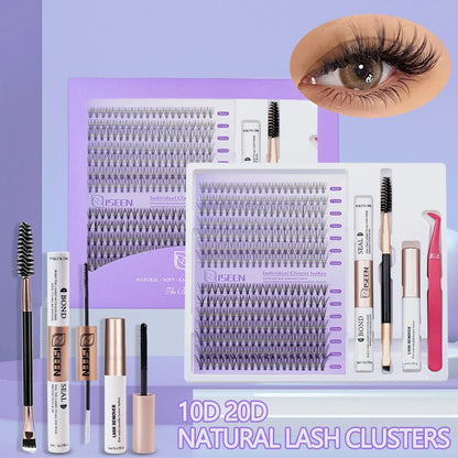 Eyelash Cluster DIY Eyelash Extension Kit with Tweezers Bond and Seal Reusable Single Eyelashes Festival Gift Eye Makeup