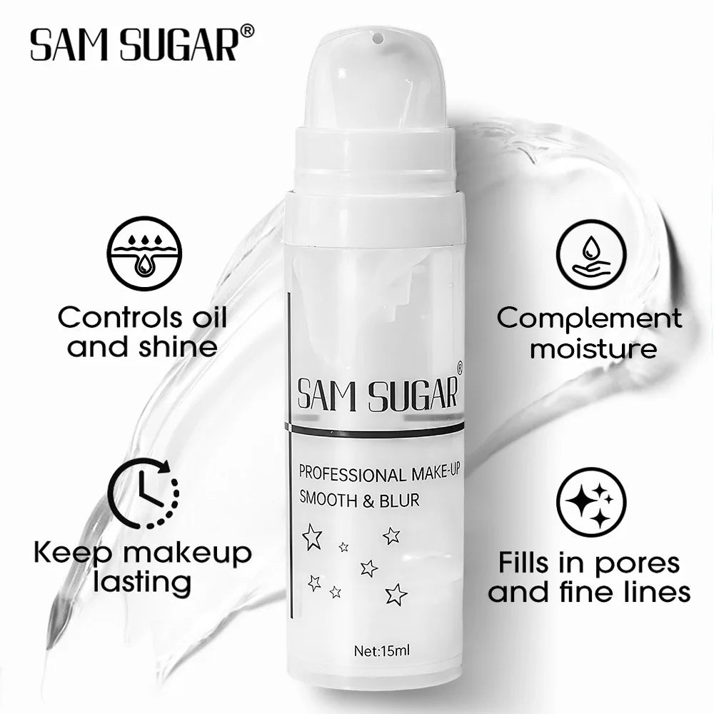 Blushimmer Sam Sugar Invisible Pore Primer with lightweight, hydrating formula, oil control, and brightening for smooth skin.