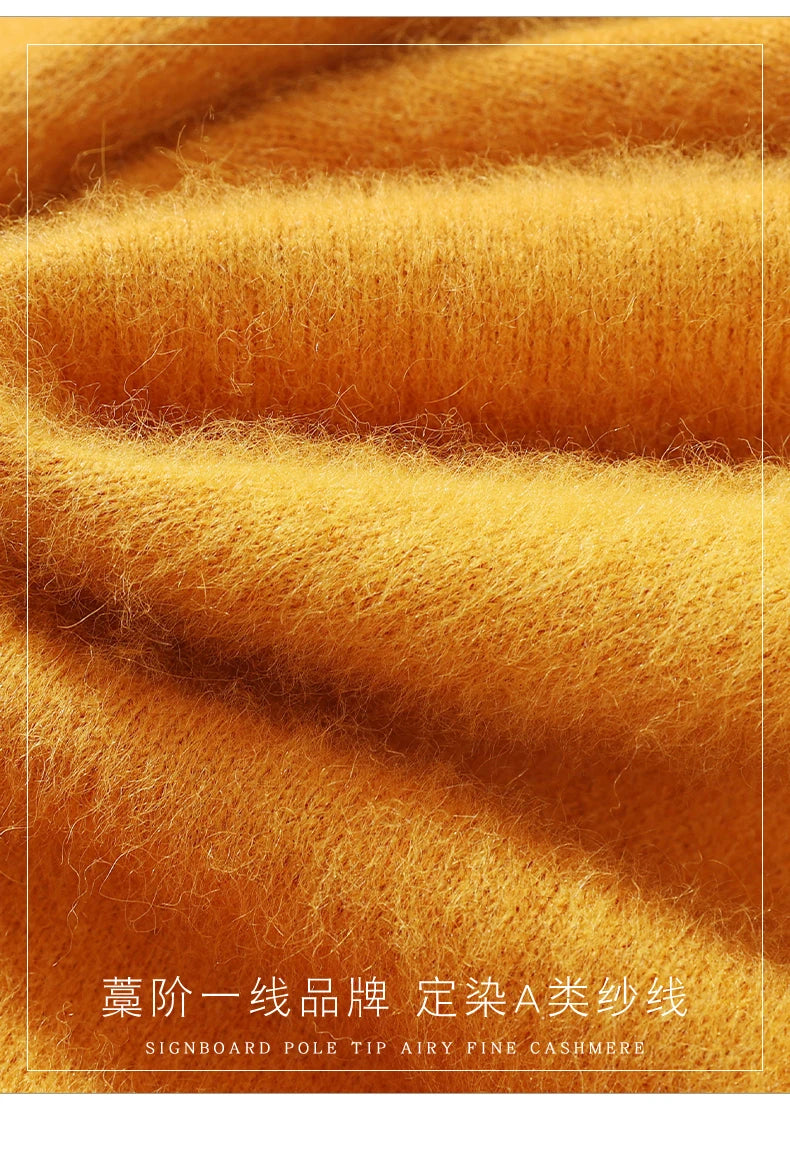 Autumn And Winter New High-End Female Mink Cashmere Sweater Solid Color Long-Sleeved Wool Knit Bottoming Sweater Loose Top