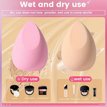 Set of 8 pink Blushimmer makeup sponges, hydrophilic latex-free blenders for foundation, powder, and cream application.