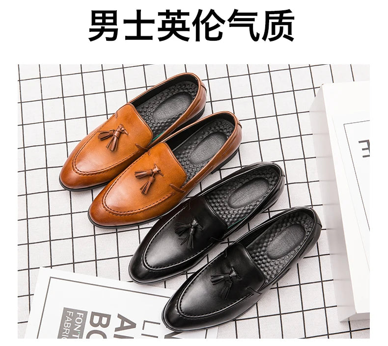 Wedding Shoes For Men Slip On Loafers Trend Tassels Leather Shoes Male Men’s Dress Shoes Business Shoes Men British Style Formal