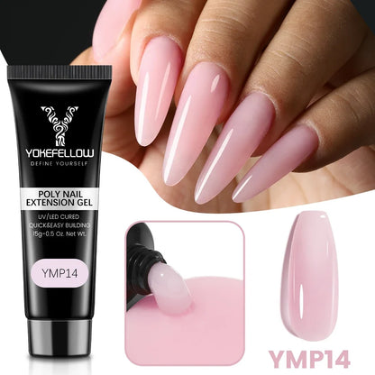 Blushimmer YOKEFELLOW 15g nude pink clear extension gel for nails, soak-off UV and LED acrylic gel varnish with gel nail polish application