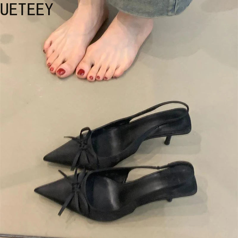 Summer Slip On High Heel Women Sandals Fashion Butterfly-knot Singbacks Pumps Stripper Party Female Sandalias