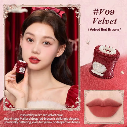 Blushimmer Flowerknows Strawberry Cupid lipstick cake with matte velvet finish, lip gloss and lip mud makeup in a pink floral container