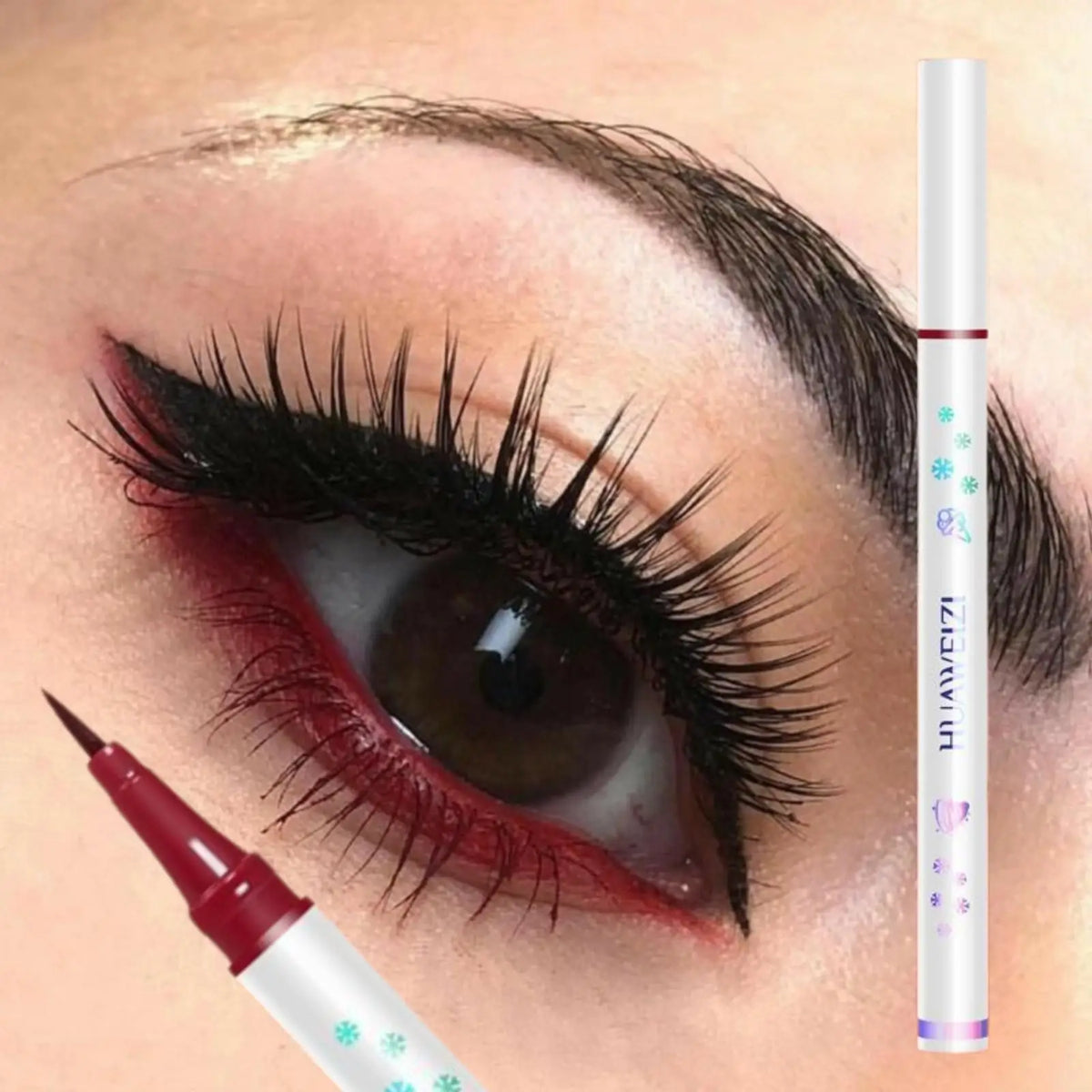 Red matte liquid eyeliner pen by Blushimmer, waterproof and long-lasting, with a precise tip for defining eyes.