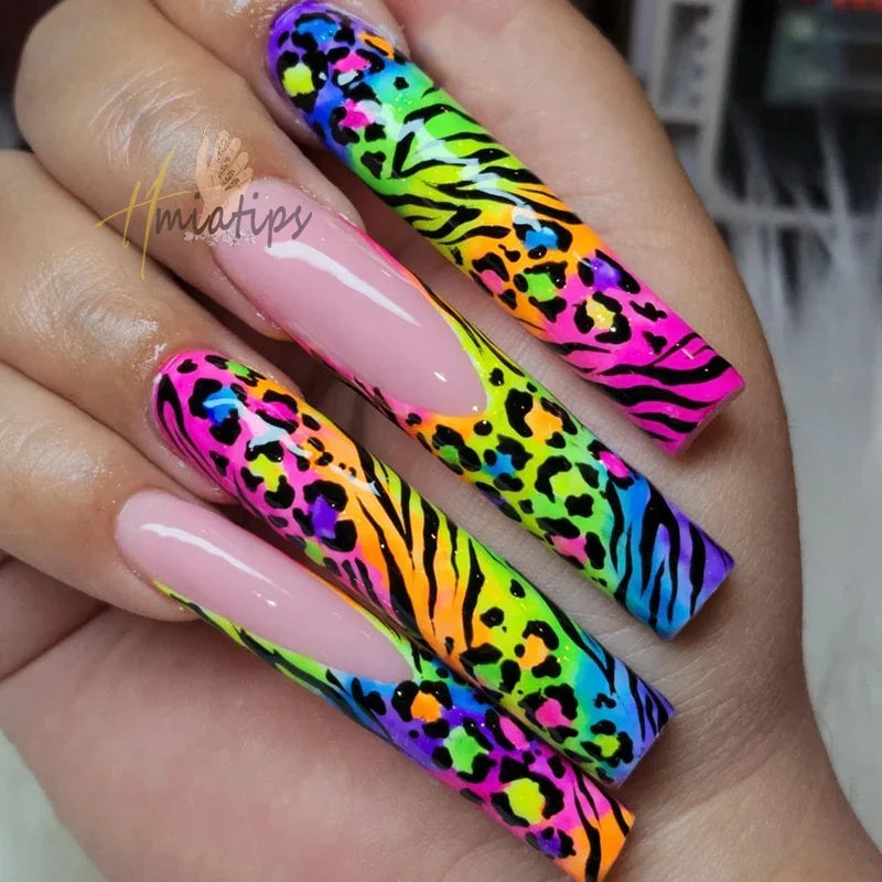 Neon jelly animal nail foils by Blushimmer with leopard print design, transfer paper stickers for nail art decoration.