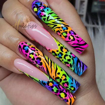 Neon jelly animal nail foils by Blushimmer with leopard print design, transfer paper stickers for nail art decoration.