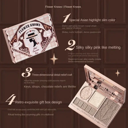 Blushimmer Flower Knows Chocolate Wonder highlighter and contour palette with bronzer and illuminator for women’s makeup application
