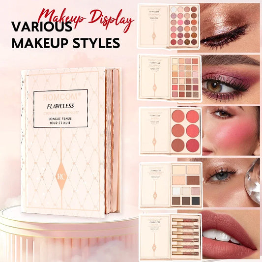 Blushimmer Makeup Magic Book with eyeshadow, lip gloss, blush, and highlighter, ideal gift for women at holiday parties.