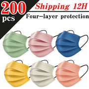 200Pcs 4-Layer Protective Disposable Masks - Breathable and Comfortable, Adjustable Ear Loops and Snugly Fitting Nose Pads, Perfect for Outdoor Activities, Home, Commuting, Office, School, Unisex and High Aesthetic App