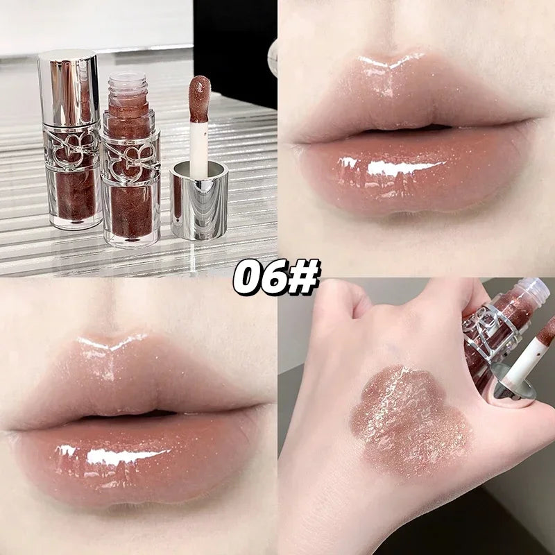 Blushimmer clear glass shine lip gloss with watery, moisturizing, and plumping formula, featuring a juicy lip oil and long-lasting stain.
