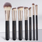Set of 7 Blushimmer makeup brushes with soft bristles for foundation, powder, concealer, and blush application, displayed on a white background.