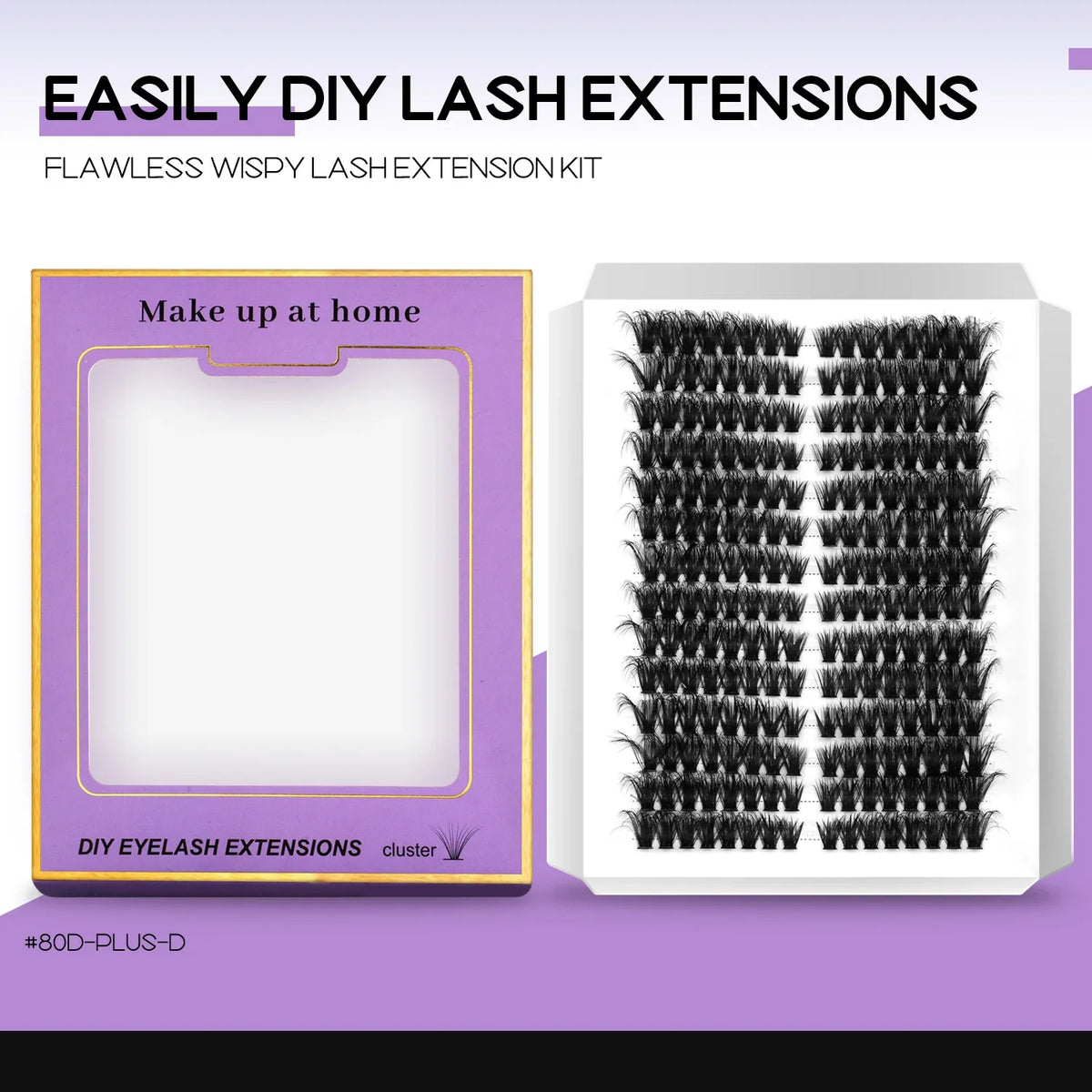 Blushimmer GROINNEYA DIY eyelash extension kit with mixed lash clusters, lash bond and seal, and eyelash tweezers for makeup application