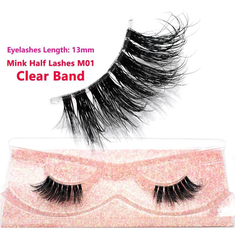 Blushimmer 3D Mink Fluffy Half False Eyelashes with clear band, natural soft lightweight short eye strip lashes, reusable extension