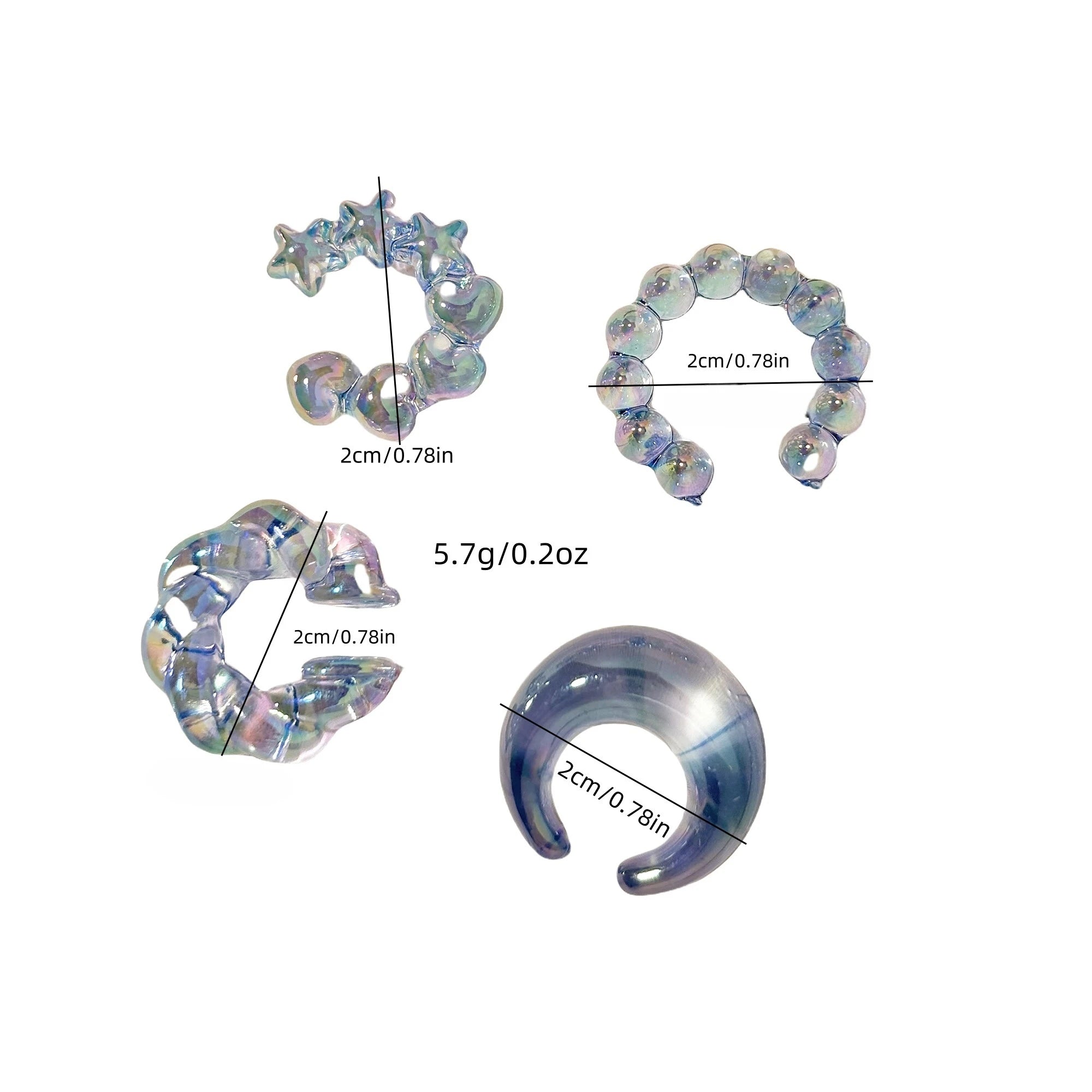 4PCS C-ring No Ear Hole Clip Earrings Ear Bone Clips Transparent Colorful Dopamine Simple High-end Earring Set Jewelry Wholesale