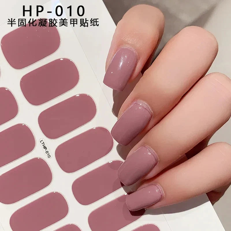 Blushimmer 16Tips glitter semi-cured UV gel stickers with 3D French gradient and shiny glitter powder for nail art.