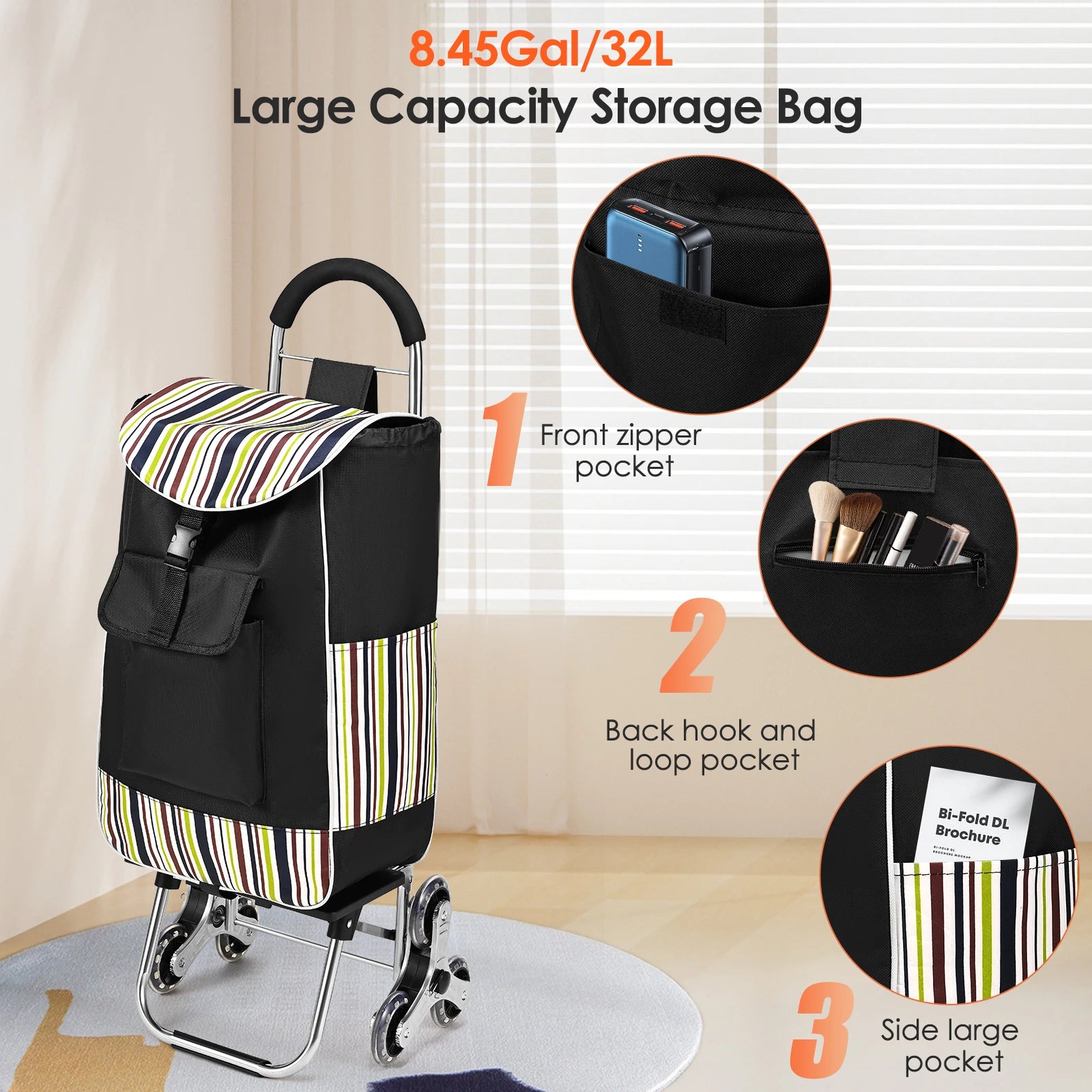 Durable Stainless Steel Triangular Wheels Utility Cart Grocery Cart Foldable Grocery Shopping Cart With Wheels