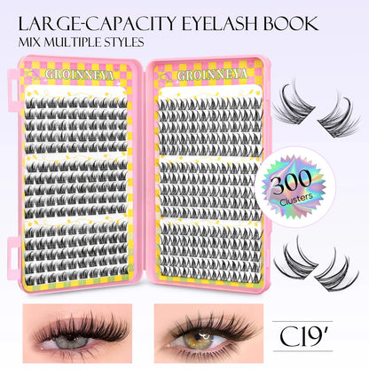 Blushimmer GROINNEYA eyelash clusters, 320 pcs natural eyelash extension volume tray with mixed cluster lashes for volume.