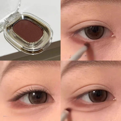 Blushimmer Coral Brick eyeshadow palette with matte, waterproof red-brown shades and eyeliner powder for under-eye makeup.