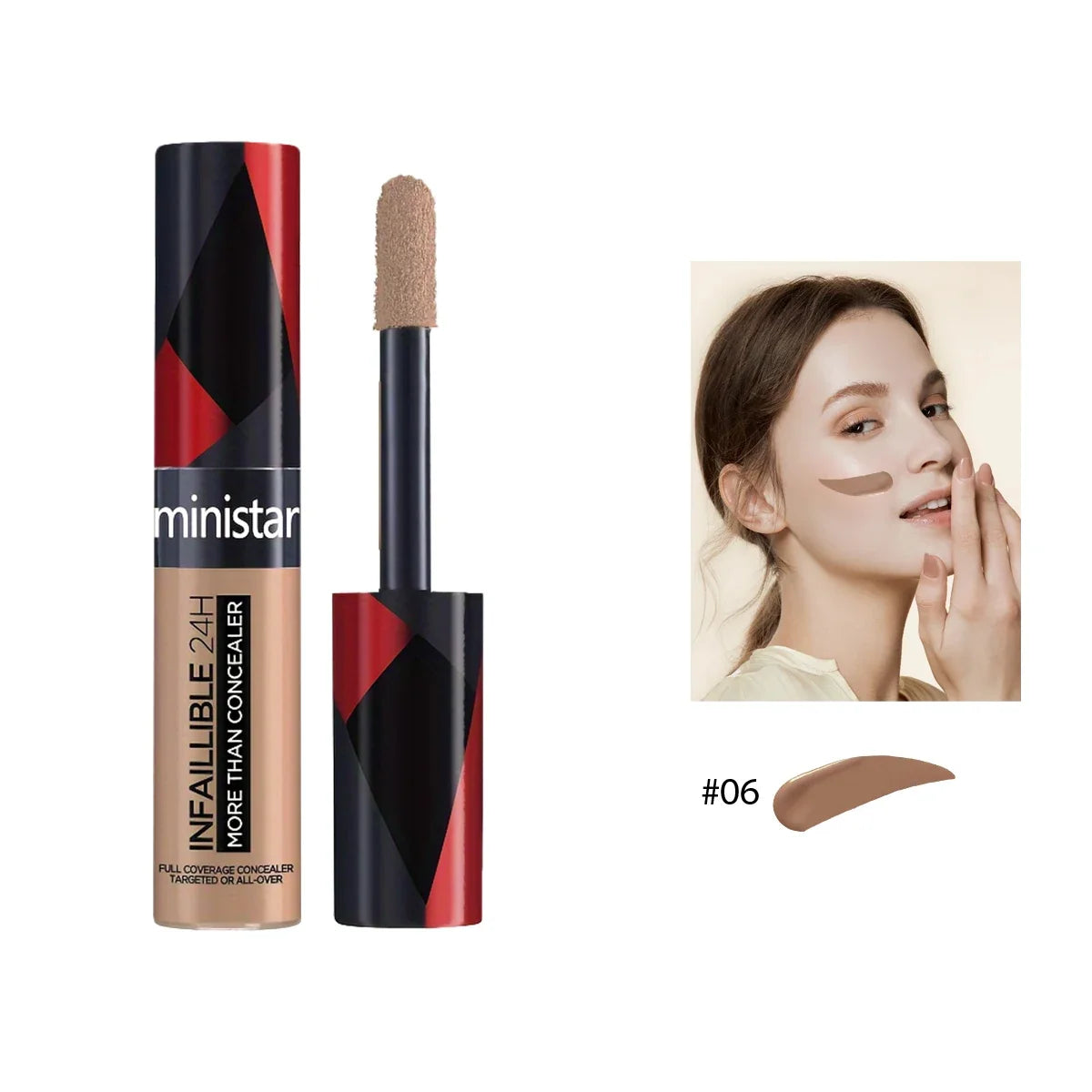 Blushimmer full coverage waterproof concealer tube, showing its sleek design and applicator for flawless skin makeup.