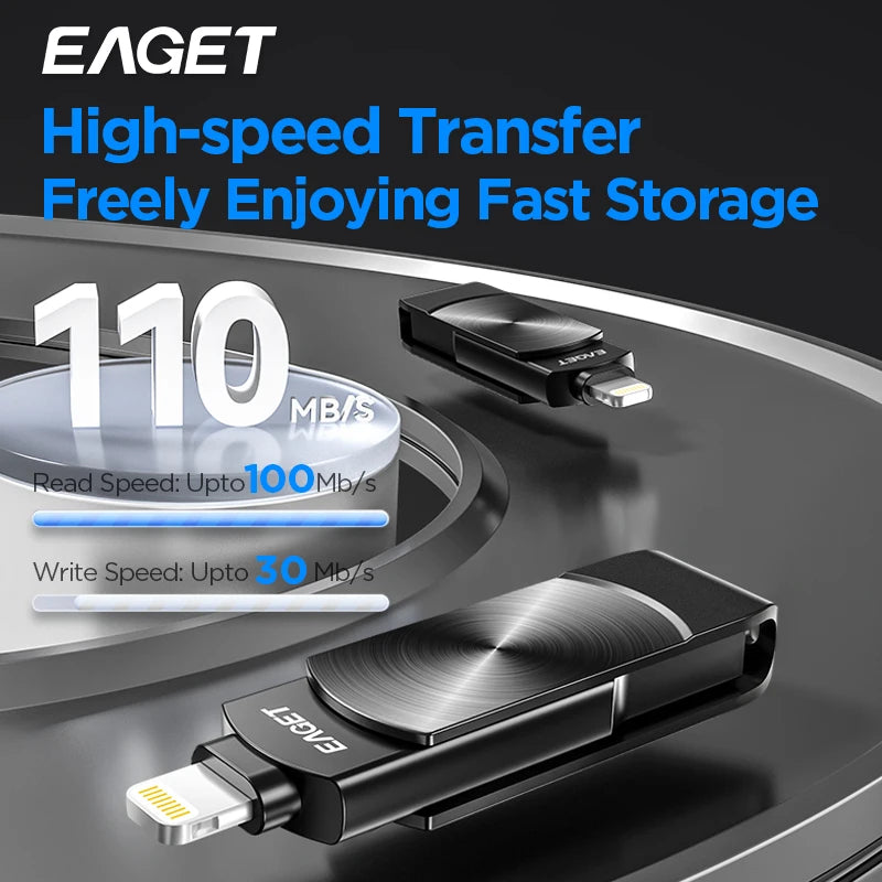 Eaget MFi USB Pen Drive for 2 in 1 Pendrive 120Mb/s Speed USB Falsh Drive 128GB 256GB 512GB Key USB Memory Stick for PC Tablet