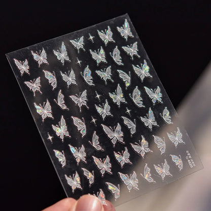 Shiny Jelly Butterfly 5D nail art sticker by Blushimmer featuring rhinestone crystals and charming insect design for DIY manicure decoration.
