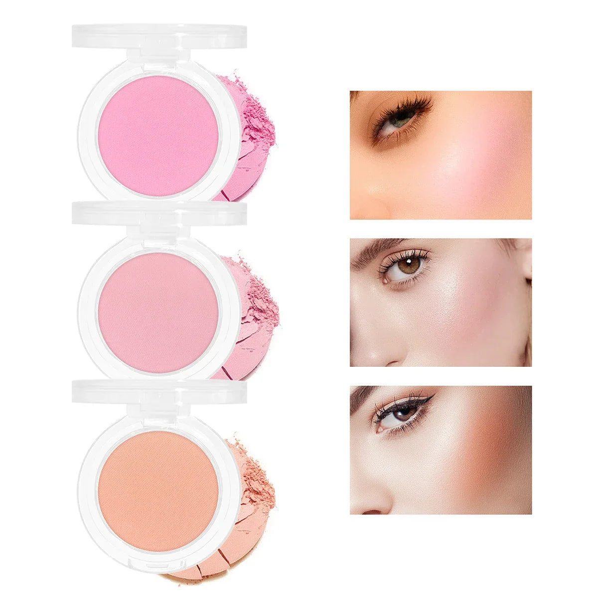 Blushimmer HISYI matte blush plate with natural pink shades, featuring fine micro flash for a subtle, tipsy glow and pure desire monochrome finish.