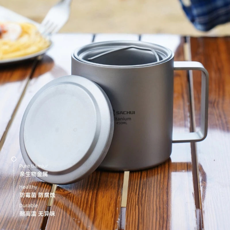 Pure Titanium Double-layer Mug Titanium Cup Insulated Coffee Cup Outdoor Water Cup with Lid and Tea Leakage Cold Drink Tea Set