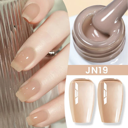 Blushimmer Born Pretty Jelly Nude Gel Nail Polish in light pink peach, 10ml, with translucent finish and UV cure gel for nail art.