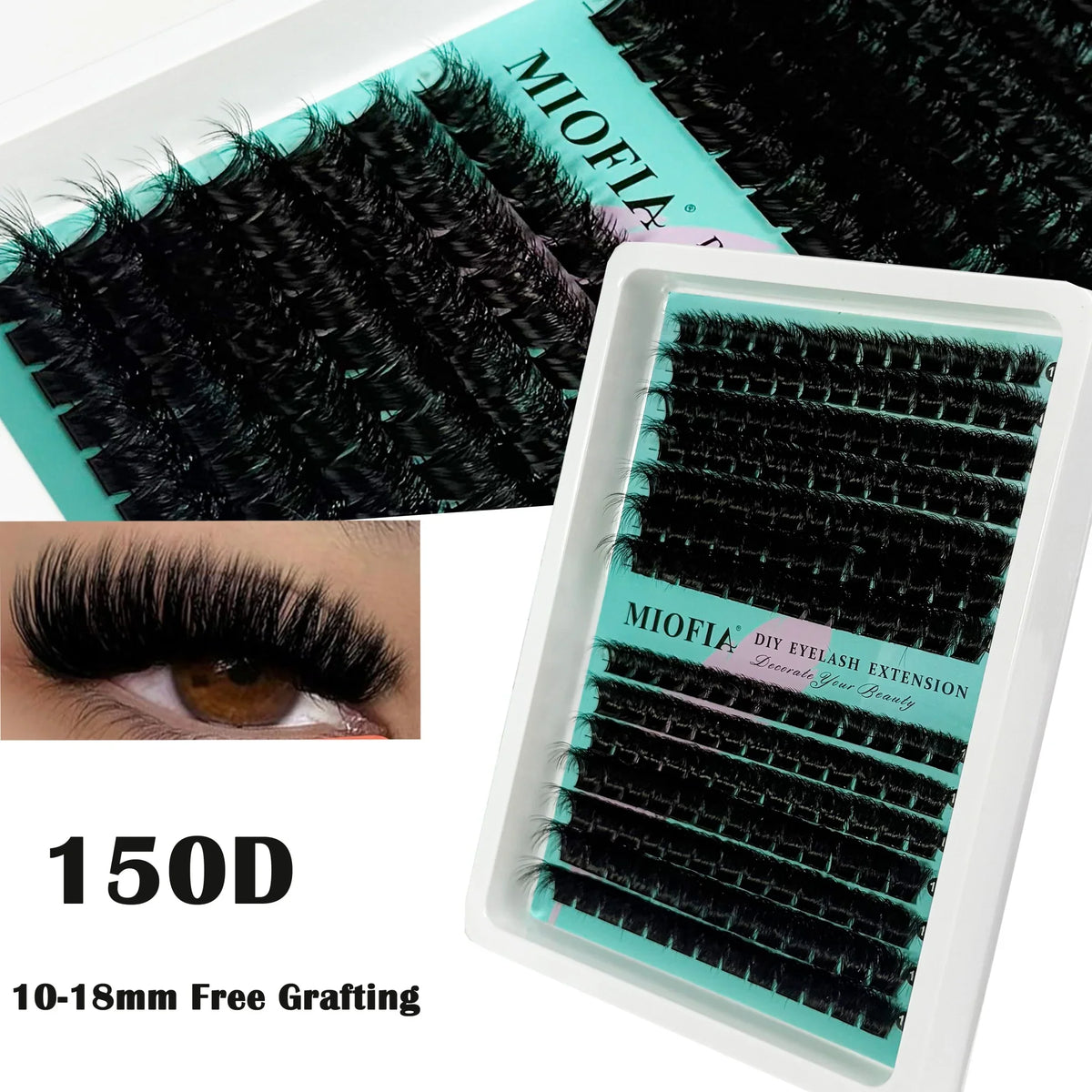 Close-up of Blushimmer 14/30 rows DIY 5D fluffy eyelash clusters in 10-18mm, thick 30D-150D individual lash extensions.