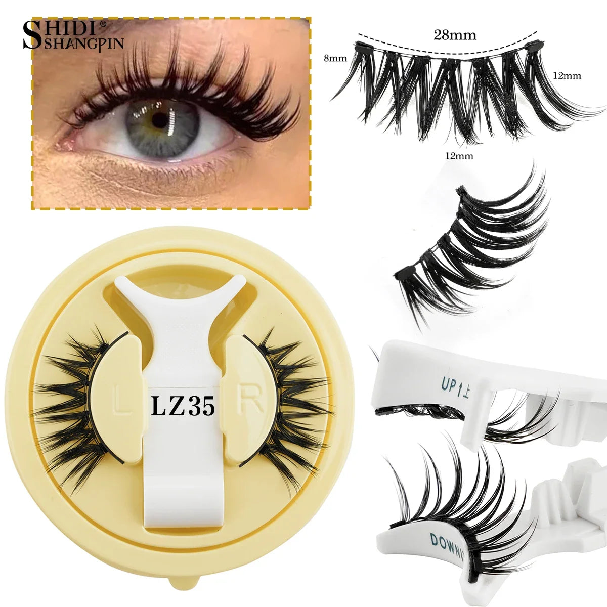 Blushimmer magnetic 3D mink eyelashes set with natural long false lashes, handmade, reusable, includes tweezers for easy application.