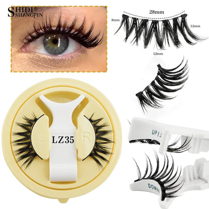 Blushimmer magnetic 3D mink eyelashes set with natural long false lashes, handmade, reusable, includes tweezers for easy application.