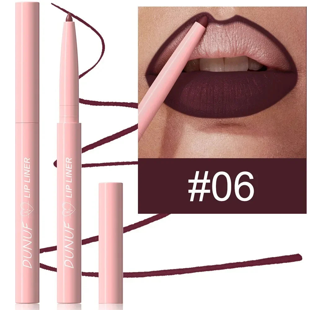 Blushimmer tapered lip liner pencil in natural nude brown with long-lasting, waterproof matte creamy finish for plumping lip makeup.