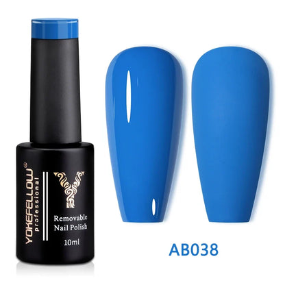 YOKEFELLOW 10ml translucent pink gel nail polish by Blushimmer, showcasing a smooth, glossy finish in a sleek nail application.