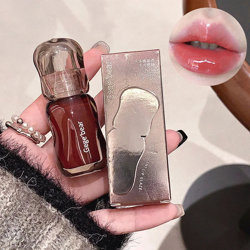 Blushimmer Gege Bear Crystal Gloss Lip Tint with mirror-gloss finish and hydrating, plumping formula in autumn/winter shade