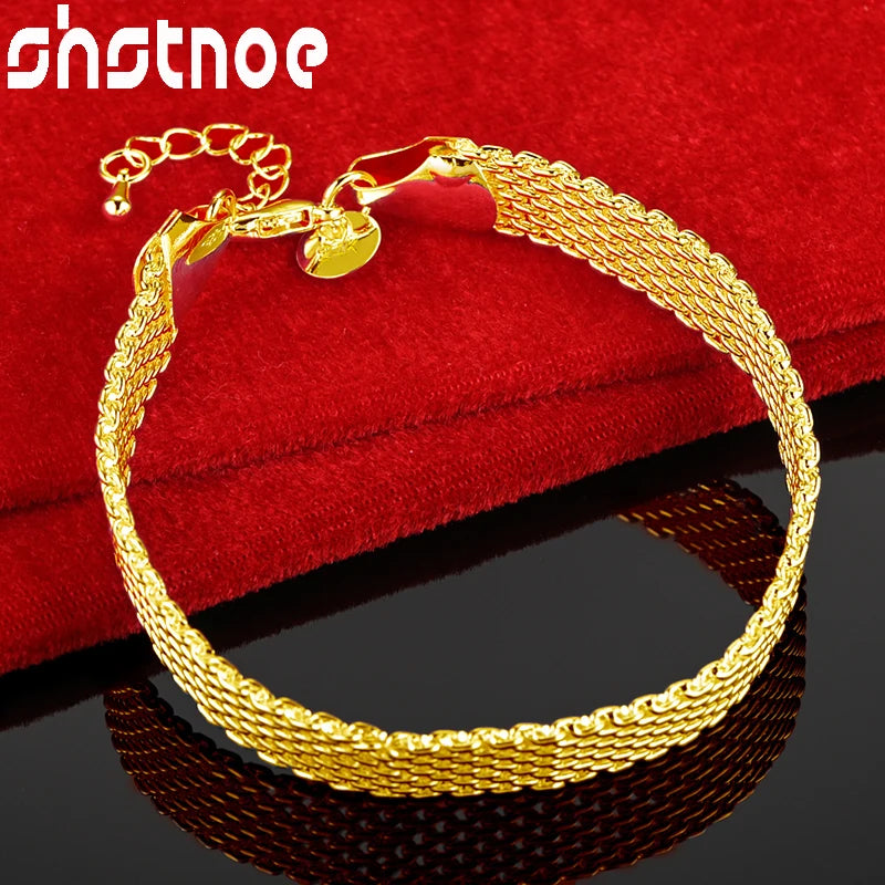 SHSTONE 24K gold watchband bracelet for women and men, 10mm chain with charm, perfect for birthdays, weddings, and celebrations