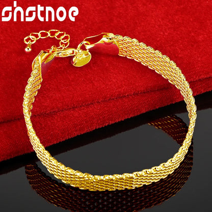 SHSTONE 24K gold watchband bracelet for women and men, 10mm chain with charm, perfect for birthdays, weddings, and celebrations