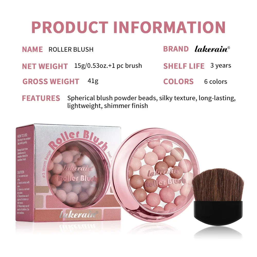 Blushimmer Lakerain spherical pink pearl blush ball with brightening and delicate cosmetic finish, perfect for female makeup.