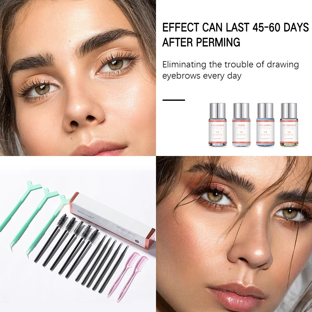 Blushimmer hot brow lift perming kit with keratin lotion, cling film, and tools for eyebrow lifting and lamination at home.