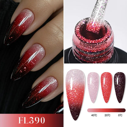 Blushimmer FOUR LILY 7ml thermal nail gel polish with three color-changing shades for UV/LED manicures, semi-permanent soak-off gel