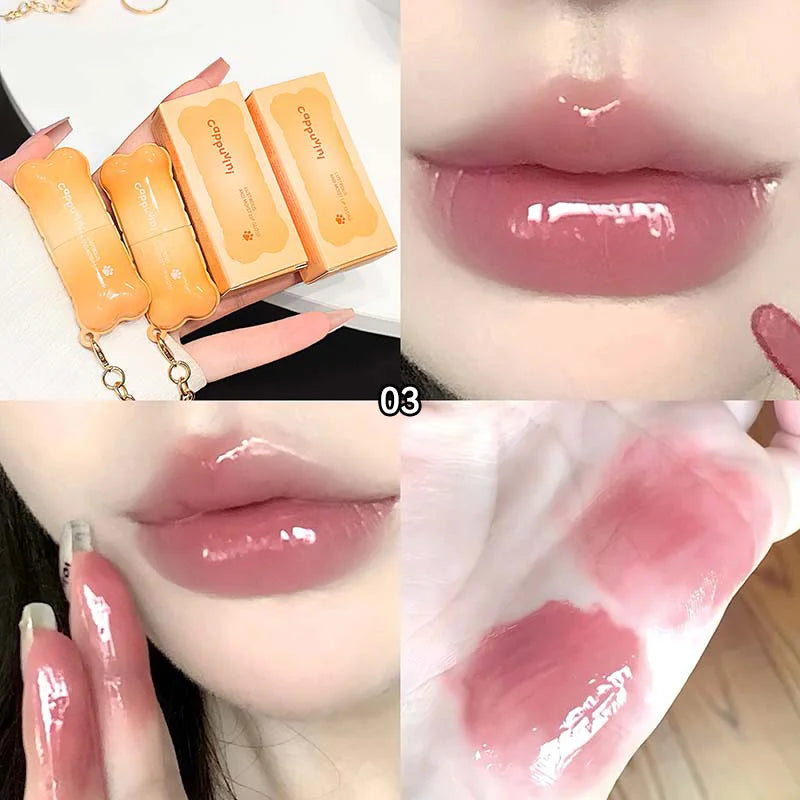 Blushimmer PINKCOCO Bear Doodle Mirror Lip Glaze with shiny nude finish, long-lasting and skin-brightening lip gloss for a natural look
