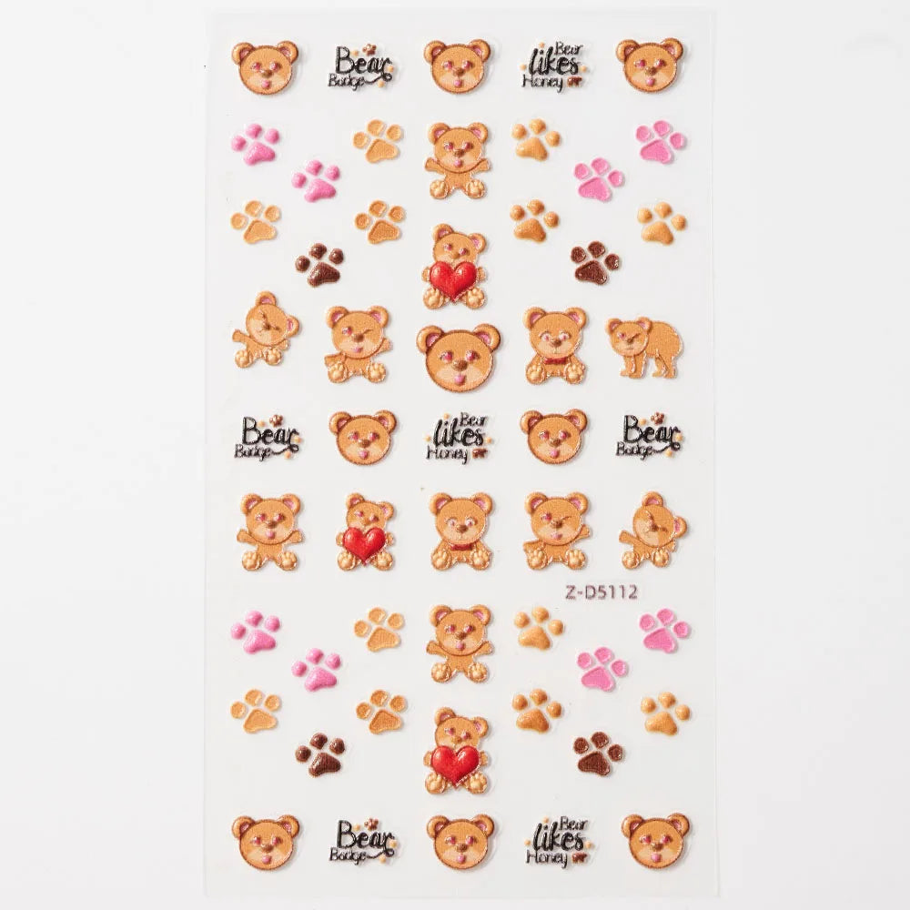 Cute cat and dog nail decals from Blushimmer featuring 3D animal cartoon designs for Y2K-style nail art decoration.