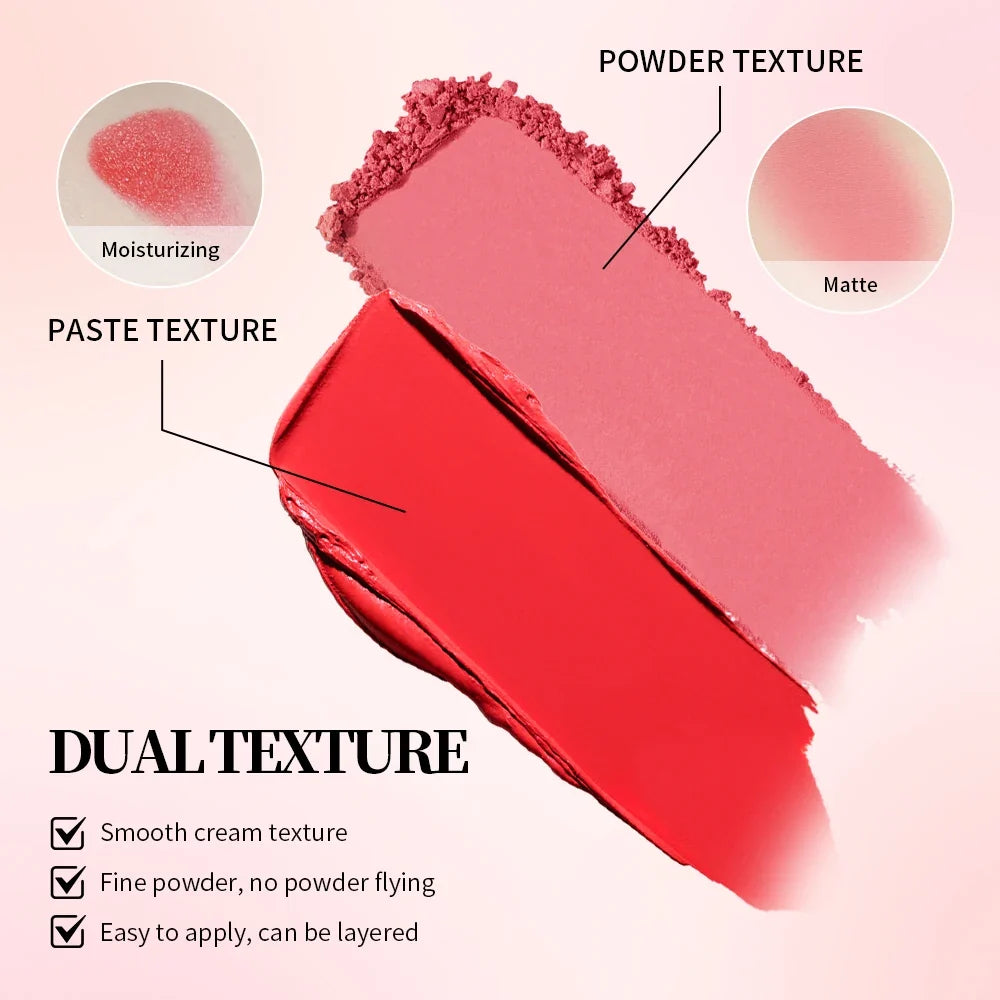 Blushimmer Juvia's Cream Powder Matte Blush Duo in rose shades, long-lasting, high pigment, natural matte finish, makeup product