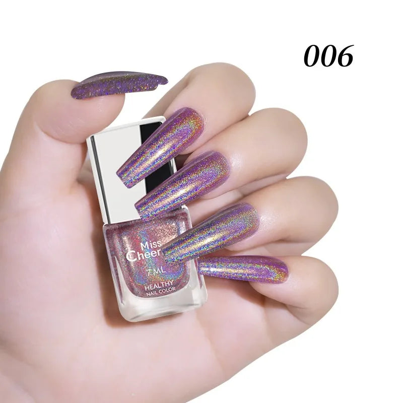 Blushimmer Rainbow Sparkle Holographic Nail Polish 7ml with multichrome laser glitter, quick-dry salon professional nail art lacquer