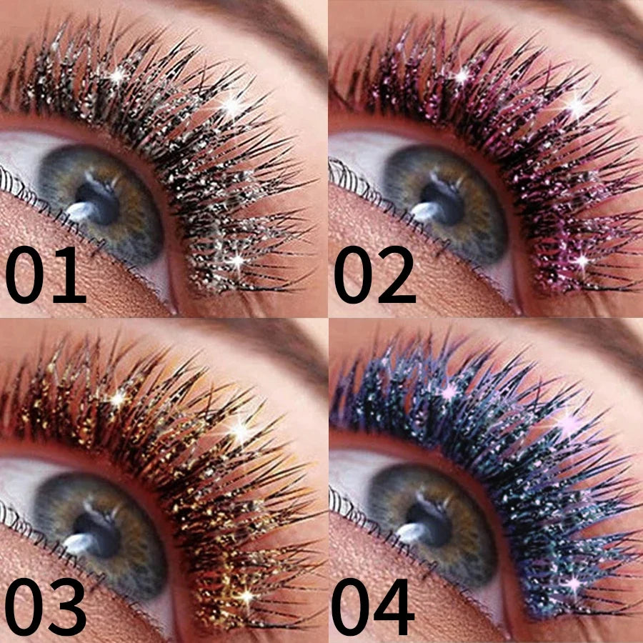 Blushimmer Diamond Shine Waterproof Glitter Mascara with snow effect for volume and curl, showcasing sparkly, curling mascara wand.