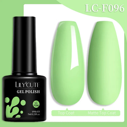 Colorful LilYCUTE gel nail polish bottle showcasing 7ml of vibrant semi-permanent UV gel in a sleek brand-safe design.