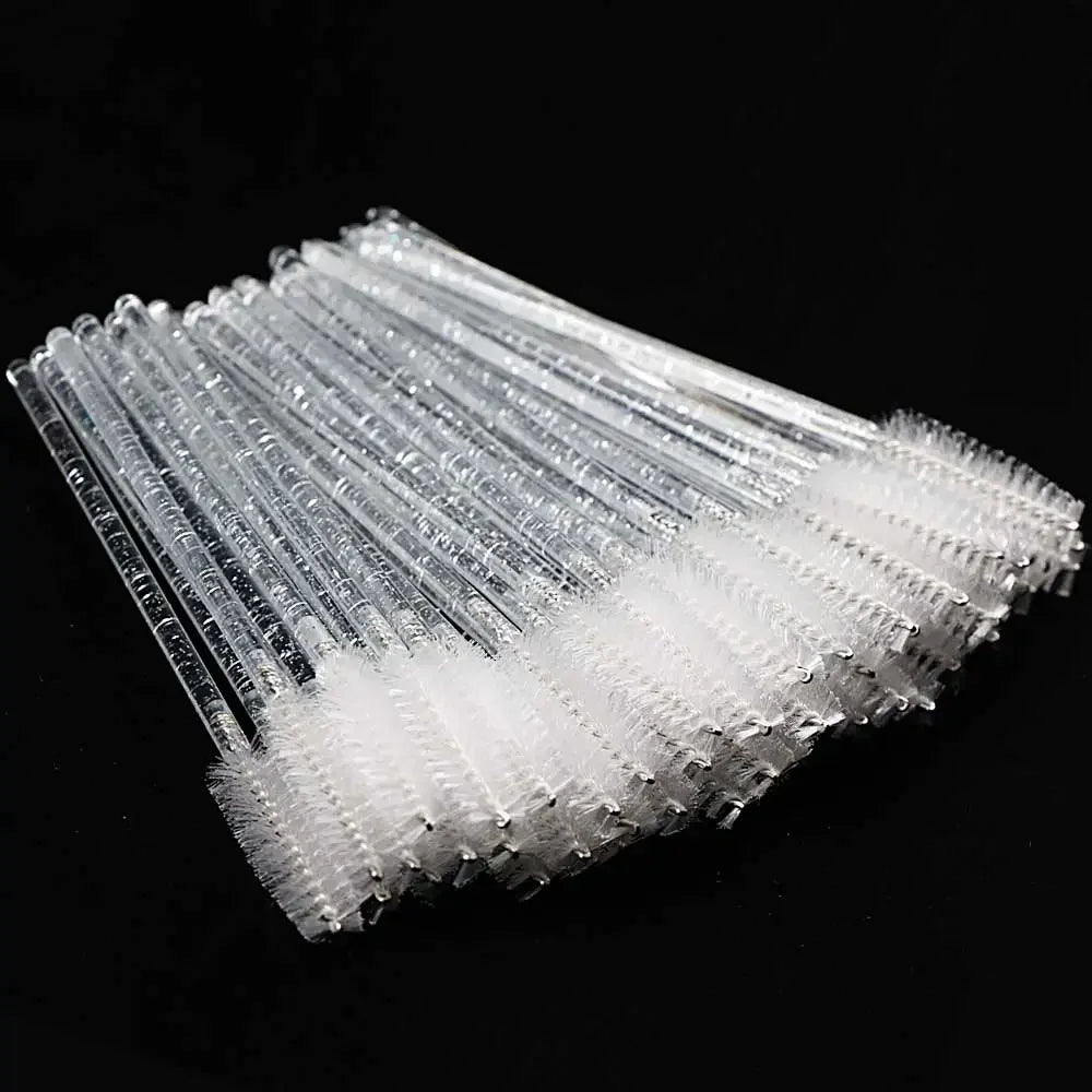 Set of 50 disposable crystal eyelash and eyebrow brushes with diamond handles, mascara wands for lash extensions and makeup application